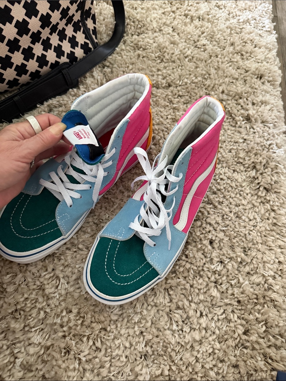 Vans Colorblock High-Top Sneakers in Teal, Pink & Blue